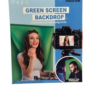 PrimeConnect Green Screen Backdrop 5x4ft Chroma Key with Mounting‎ Clips NEW